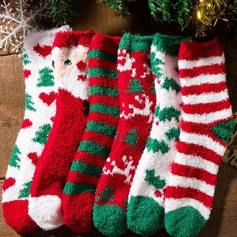 Nouveau antidérapant intérieur confortable doux personnalisé chaud moelleux chaussettes floues de Noël